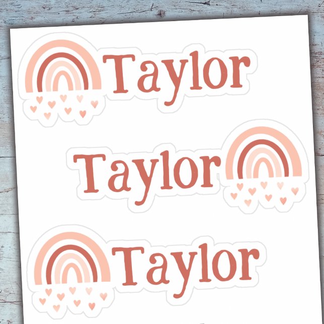 Boho Rainbow Hearts Name Vinyl Stickers - Set of 3 (Colorful Personalization, Whimsical Bliss! 🌈✨)