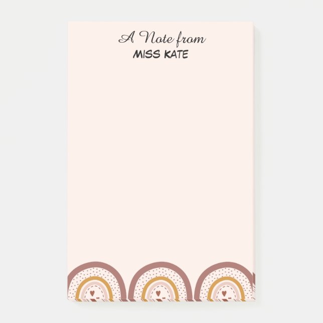 Boho Rainbow Hearts Personalised Teacher Post-it N Notes (Front)