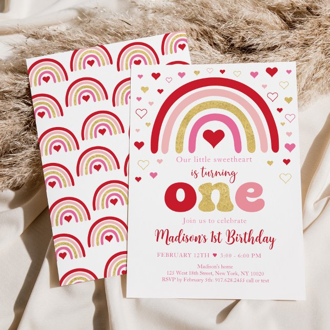 Boho Rainbow Hearts Valentine Birthday Invitation (Creator Uploaded)