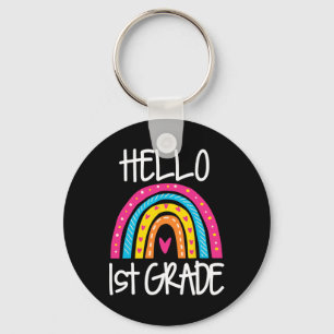 Boho Rainbow Hello 1st Grade First Day School Teac Key Ring
