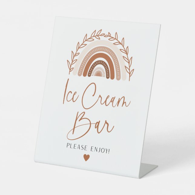 Boho Rainbow Ice Cream Bar Sign, Earthy Tones  Pedestal Sign (Front)