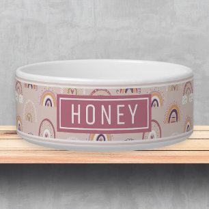 Boho Rainbow in Pink Name Template Pet Bowl