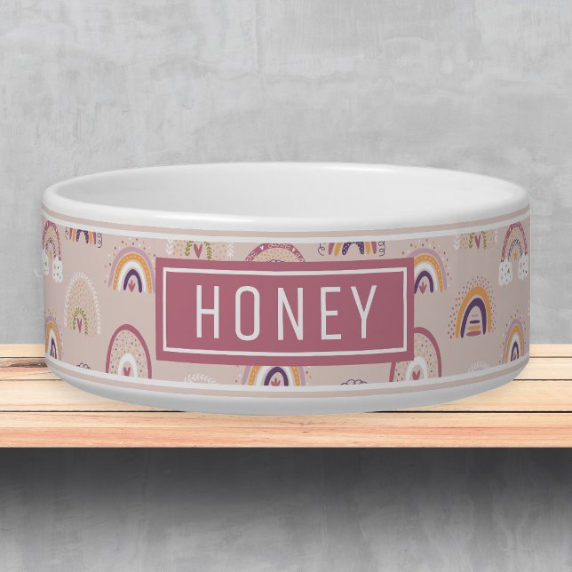 Boho Rainbow in Pink Name Template Pet Bowl (Creator Uploaded)