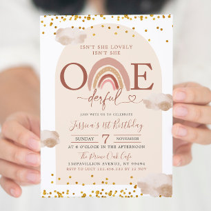 Boho Rainbow Isn't She Onederful Birthday Invitation