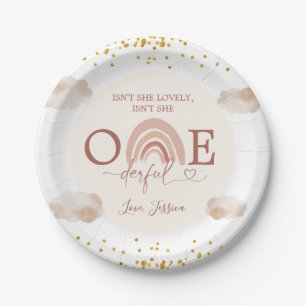 Boho Rainbow Isn't She Onederful Birthday Paper Plate