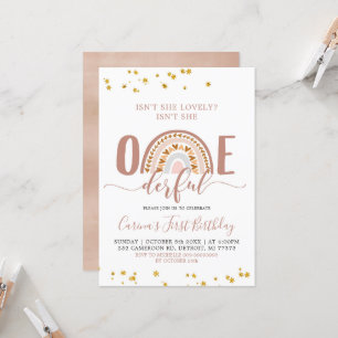 Boho Rainbow Isn't She Onederful Invitation