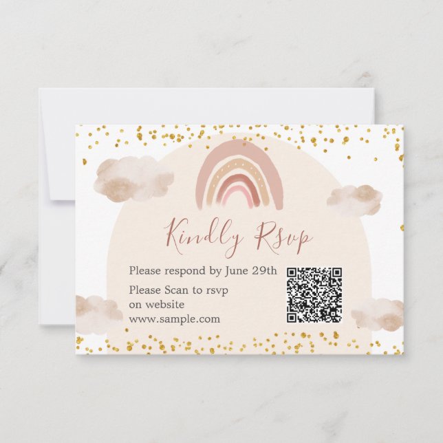 Boho Rainbow Isn't She Onederful QR Thank You Card (Front)