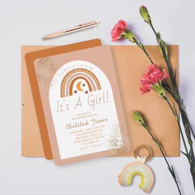 Boho Rainbow It's A Girl Baby Shower Invitation (Creator Uploaded)