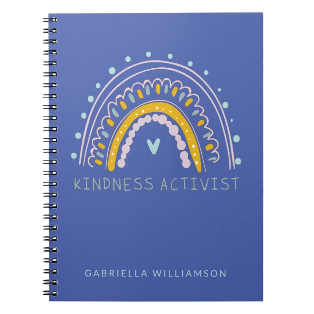 Boho Rainbow Kindness Activist Personalized Name Notebook (Front)
