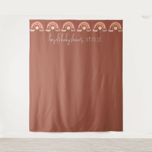 Boho Rainbow Lion Baby Shower Photo Brown Backdrop Tapestry
