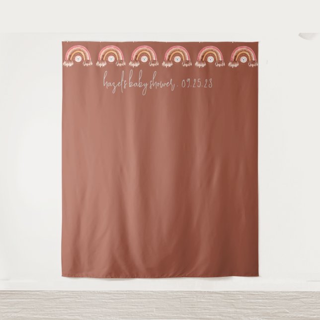 Boho Rainbow Lion Baby Shower Photo Brown Backdrop Tapestry (Front)