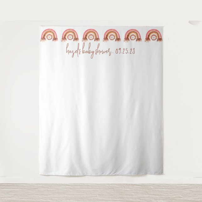 Boho Rainbow Lion Baby Shower Photobooth Backdrop Tapestry (Front)