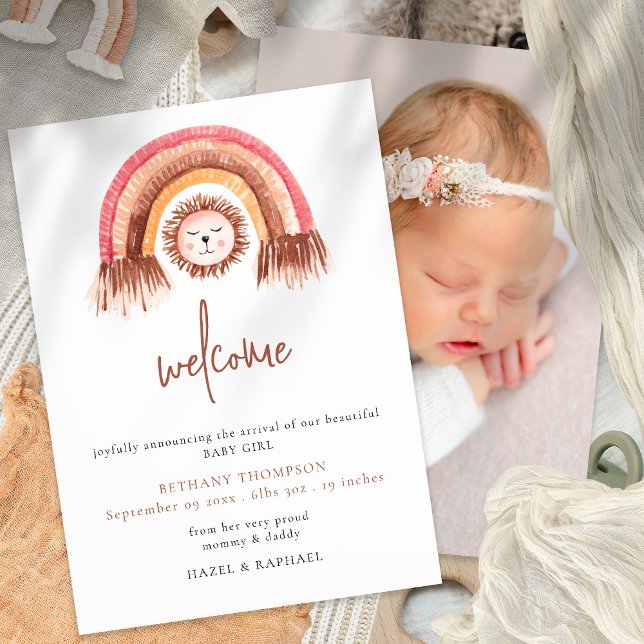 Boho Rainbow Lion Welcome Baby Announcement (Creator Uploaded)