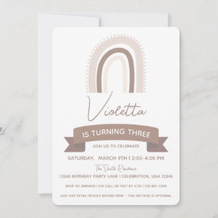 Boho Rainbow Little Girl Birthday Invitation