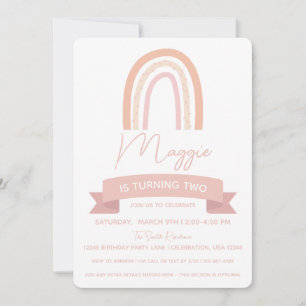 Boho Rainbow Little Girl Birthday Invitation
