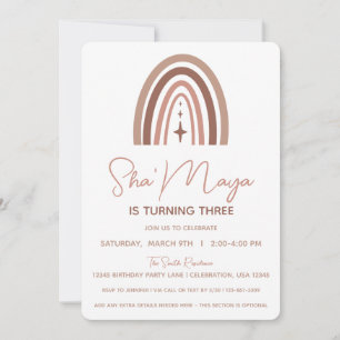 Boho Rainbow Little Girl Birthday Invitation