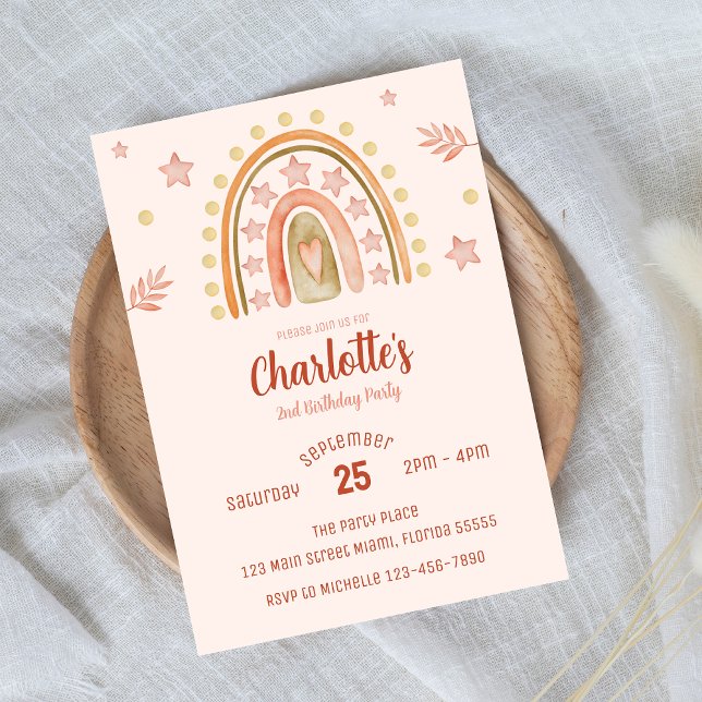 Boho Rainbow Little Girl Birthday Party Invitation (Creator Uploaded)
