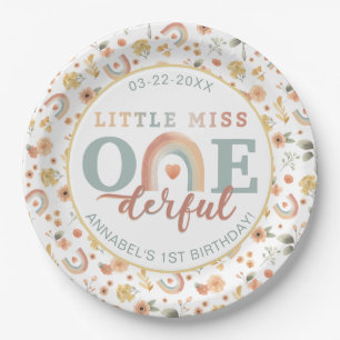 Boho Rainbow Little Miss Onederful Birthday Paper Plate
