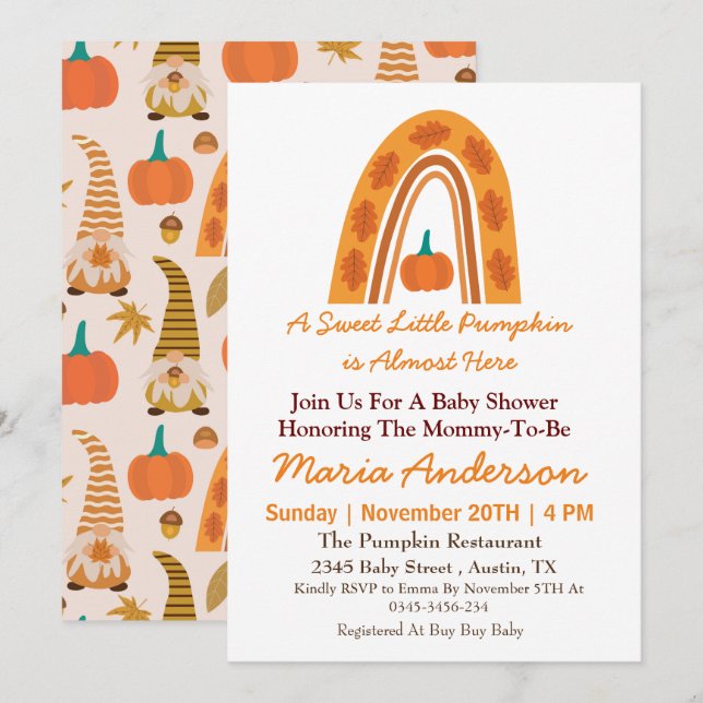 Boho Rainbow Little Pumpkin Fall Baby Shower  Invitation (Front/Back)