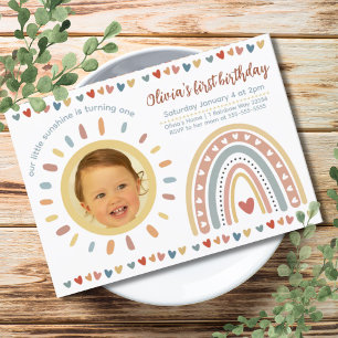 Boho Rainbow   Little Sunshine Birthday Photo Invitation