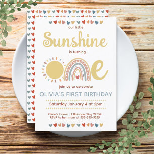 Boho Rainbow   Little Sunshine First Birthday Invitation