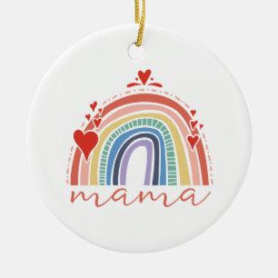 Boho Rainbow Love Hearts Mama Ceramic Tree Decoration