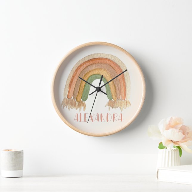 Boho Rainbow Macrame Rope Name Clock (Home)