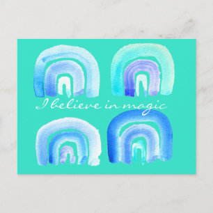 boho rainbow magic blue postcard
