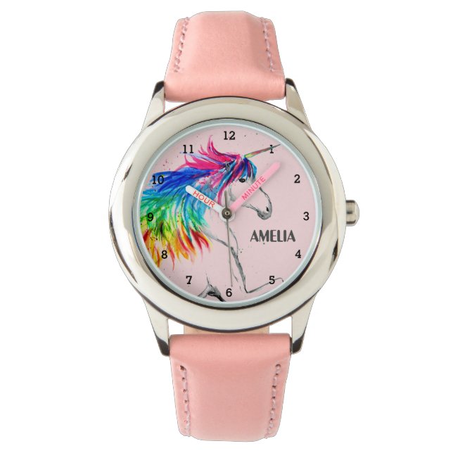 Boho Rainbow Magical Cute Girls Unicorn Pink Watch (Front)