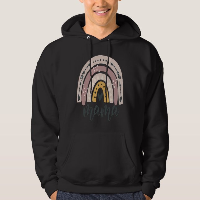 Boho Rainbow Mama Mom Mommy New Mom Mother's Day Hoodie (Front)