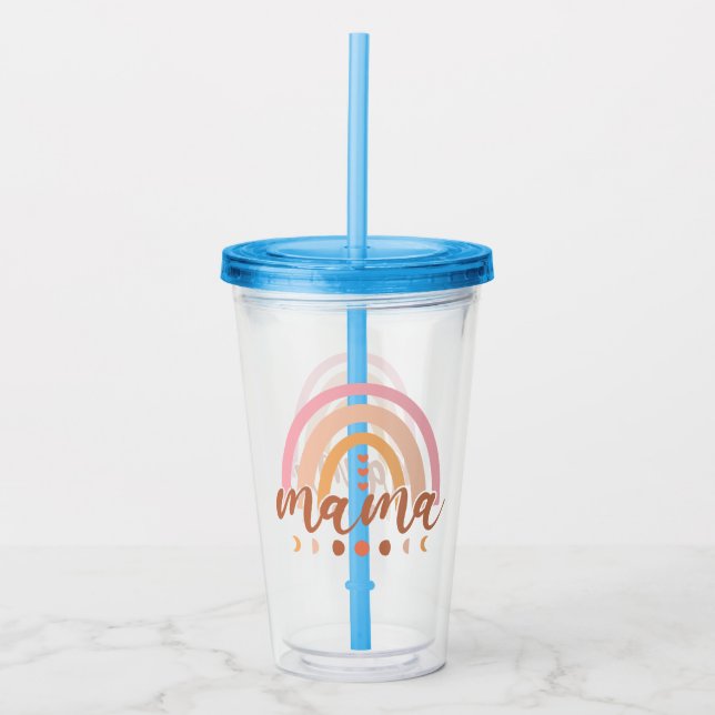 Boho Rainbow Mama with Moon Phases Acrylic Tumbler (Front)