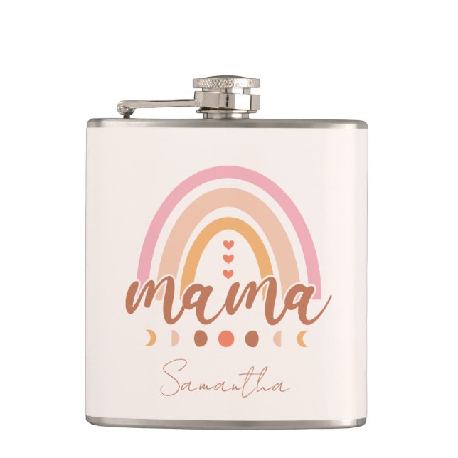 Boho Rainbow Mama with Moon Phases Hip Flask (Front)