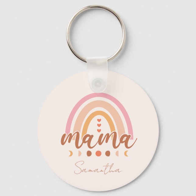 Boho Rainbow Mama with Moon Phases Key Ring (Front)