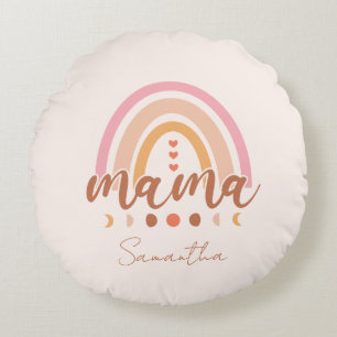 Boho Rainbow Mama with Moon Phases Round Cushion