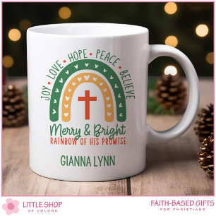Boho Rainbow Merry and Bright Christmas Coffee Mug