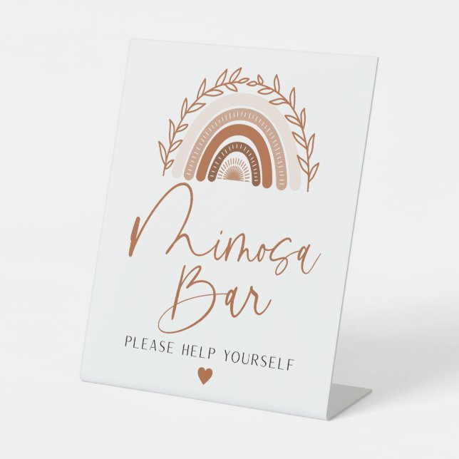 Boho Rainbow Mimosa  Bar Sign, Terracotta Tones  Pedestal Sign (Front)