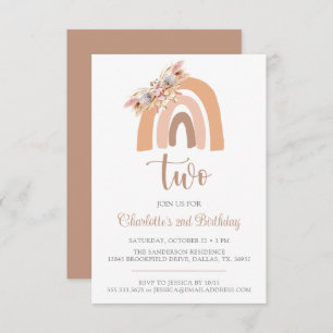 Boho Rainbow Minimalist Pampas Grass Birthday Invitation