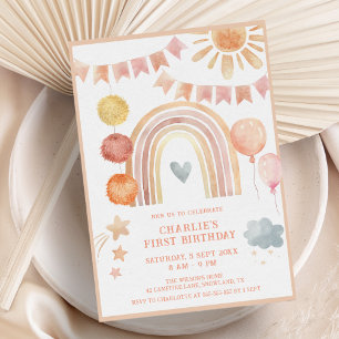 Boho Rainbow Modern Kids Birthday Invitation