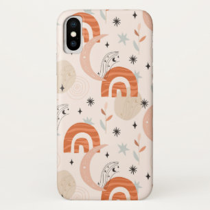 Boho rainbow moon stars flowers abstract line art iPhone x case