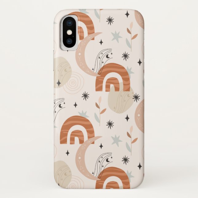 Boho rainbow moon stars flowers abstract line art Case-Mate iPhone case (Back)