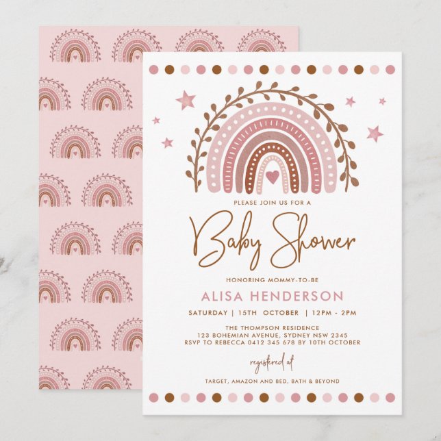 Boho Rainbow | Muted Pink Terracotta Baby Shower Invitation (Front/Back)