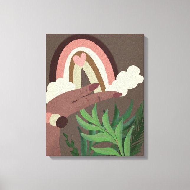 Boho Rainbow Natural Plant Lovers Canvas Print (Front)