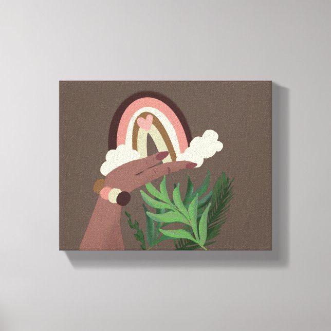 Boho Rainbow Natural Plant Lovers Canvas Print (Front)