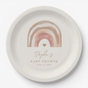 Boho Rainbow Neutral Baby Shower Paper Plate