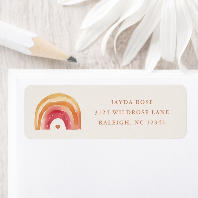 Boho Rainbow Neutral Baby Shower Return Address (Insitu)