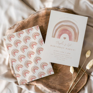 Boho Rainbow Neutral Kids Birthday Party Invitation