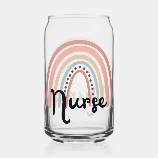 Boho Rainbow Nurse Drinkware Set Can Glass (Front)