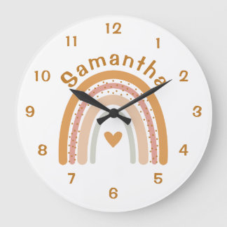 Boho Rainbow Nursery Name Wall Clock