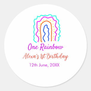Boho Rainbow one birthday kids bright retro bold Classic Round Sticker