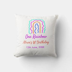 Boho Rainbow one birthday kids bright retro bold Cushion